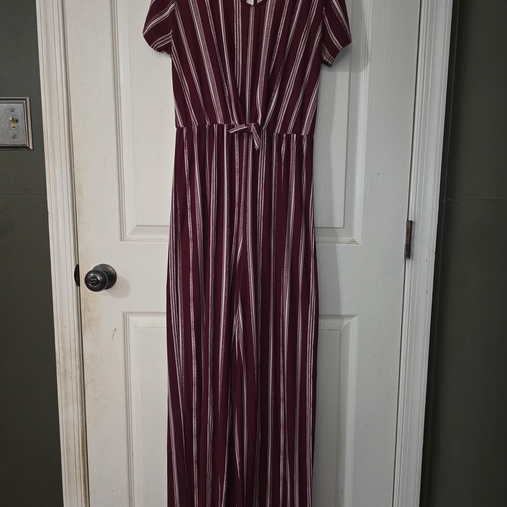 Kristin Nicole Striped Burgundy Jumpsuit